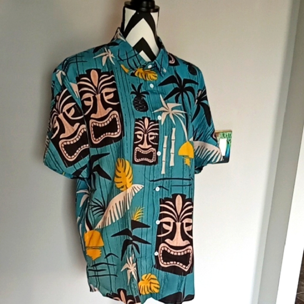 Tropical Teal Tiki Hawaiian Shirt - Picture 3 of 3